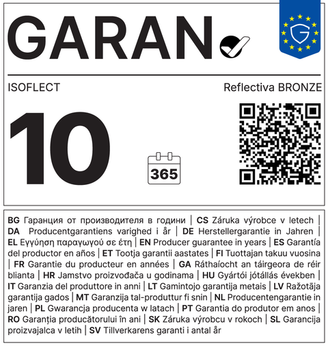 Eticheta GARAN — garanție comercială de durabilitate 10 ani, Isoflect Reflectiva Bronze
