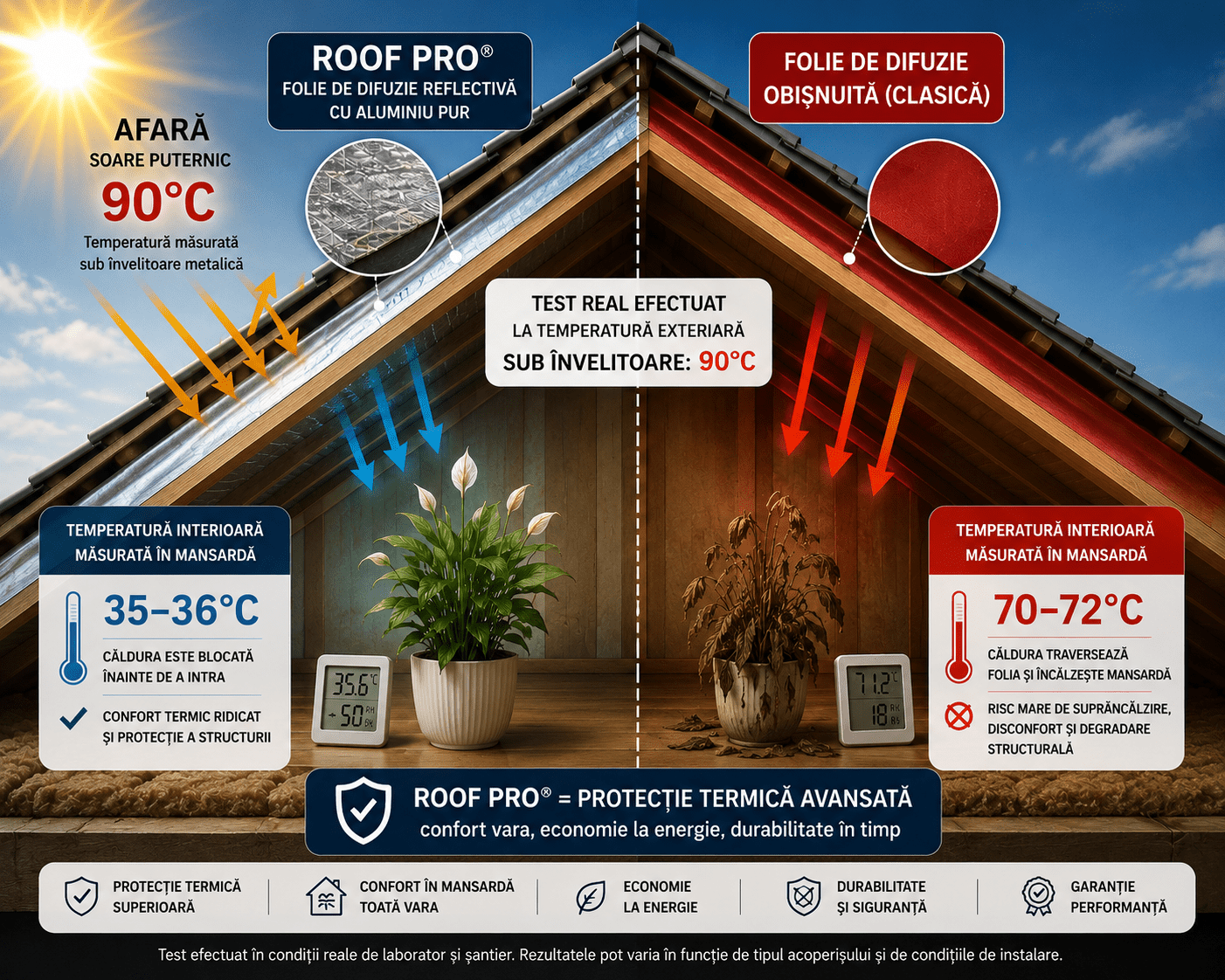 Roof Pro - Folie Acoperiș cu Aluminiu Pur | Membrană Difuzie Anti-Condens | 75 m² - Isoflect Insulation