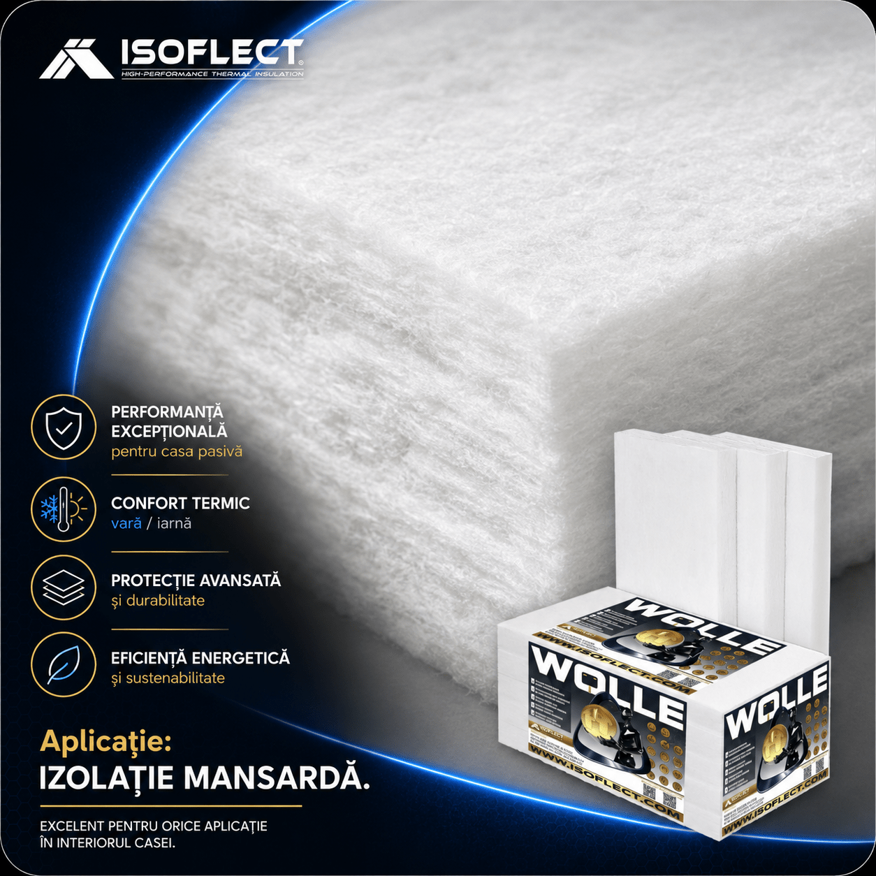 Wolle P2100, grosime 10 cm, pachet 5,856 mp, conductivitate termică Lambda λ = 0,035 W/M2K - Isoflect Insulation