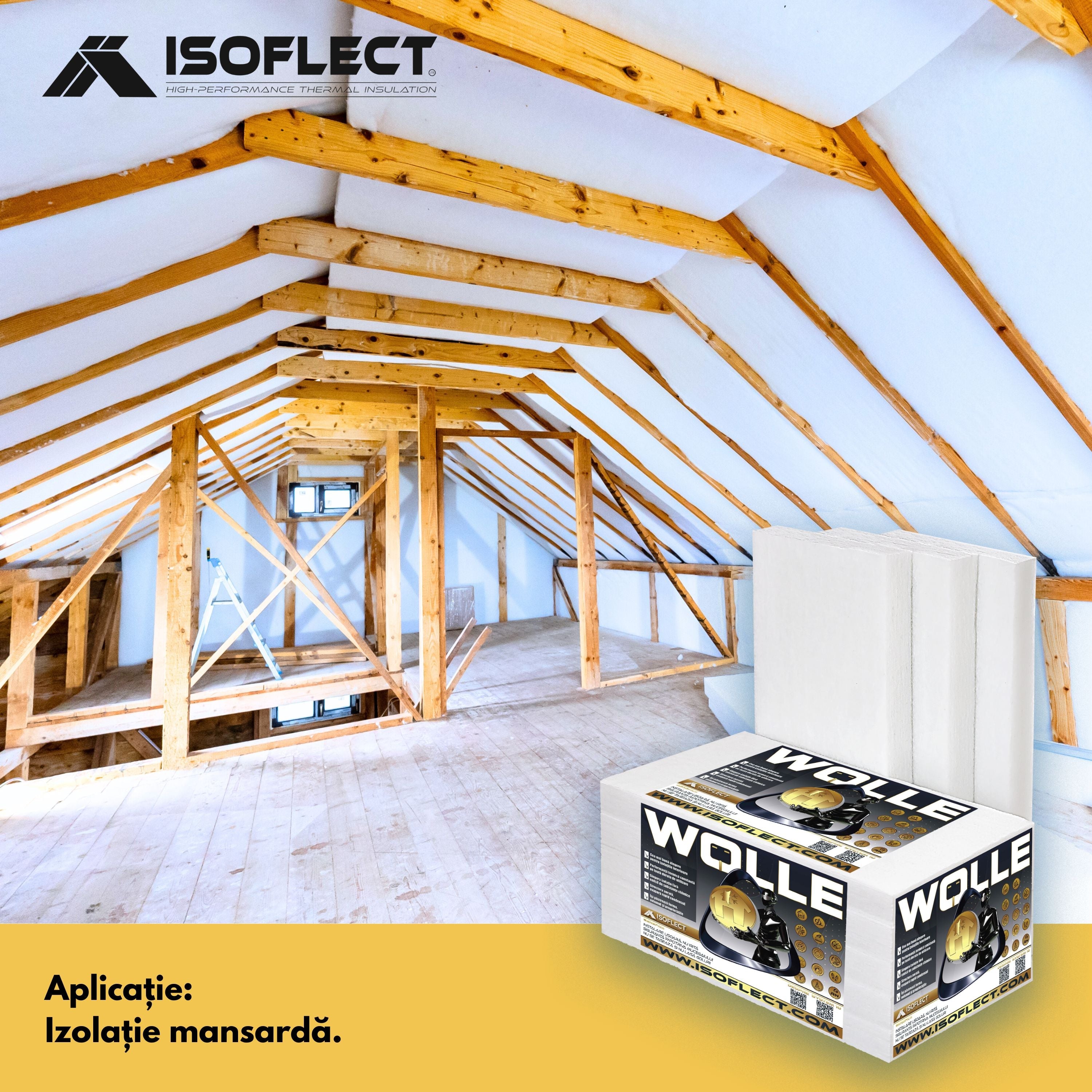 Wolle P800 rolă 12 mp, grosime 5 cm, lățime 1,20 m, conductivitate termică Lambda λ = 0,038 W/M2K - Isoflect Insulation