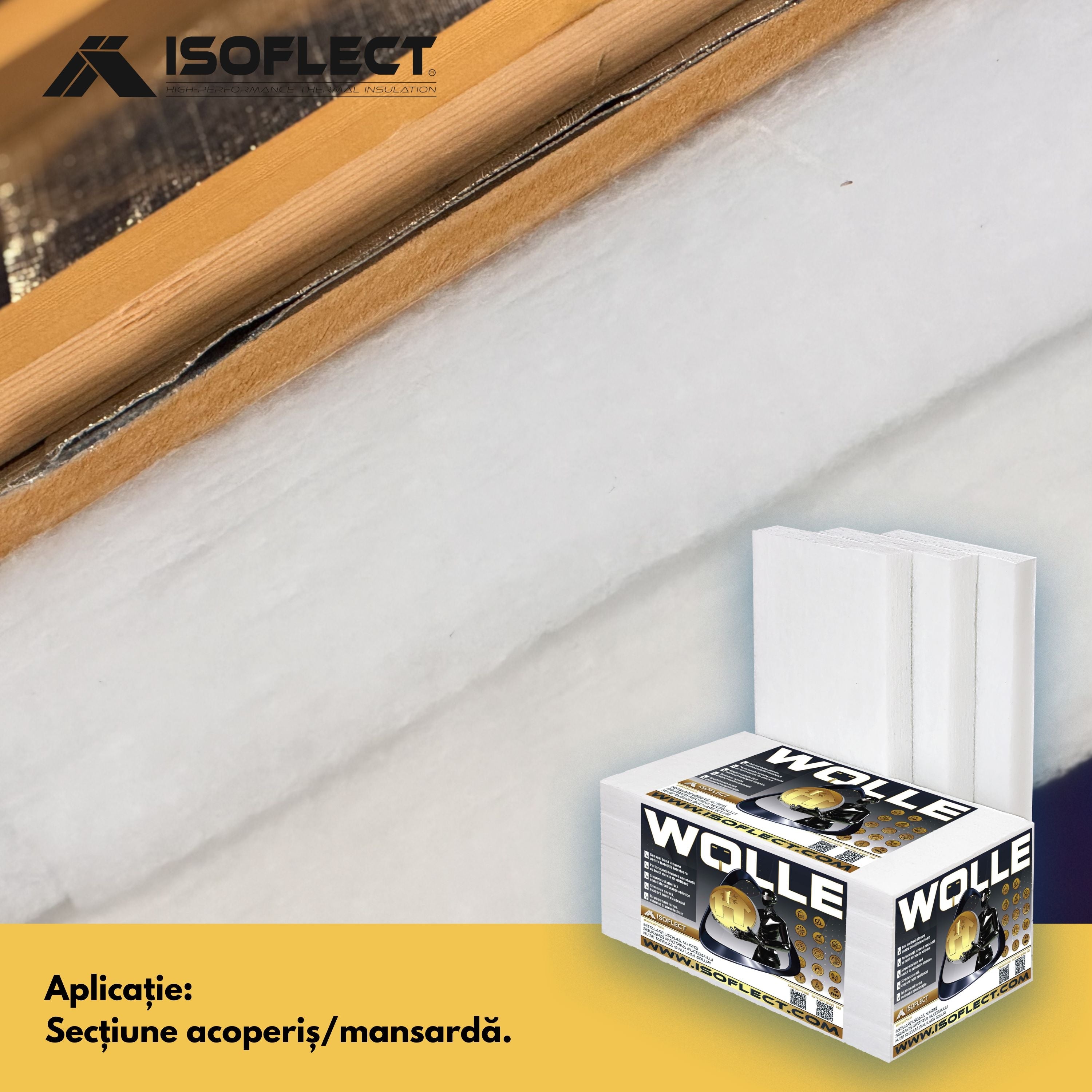 Wolle P800 rolă 12 mp, grosime 5 cm, lățime 1,20 m, conductivitate termică Lambda λ = 0,038 W/M2K - Isoflect Insulation