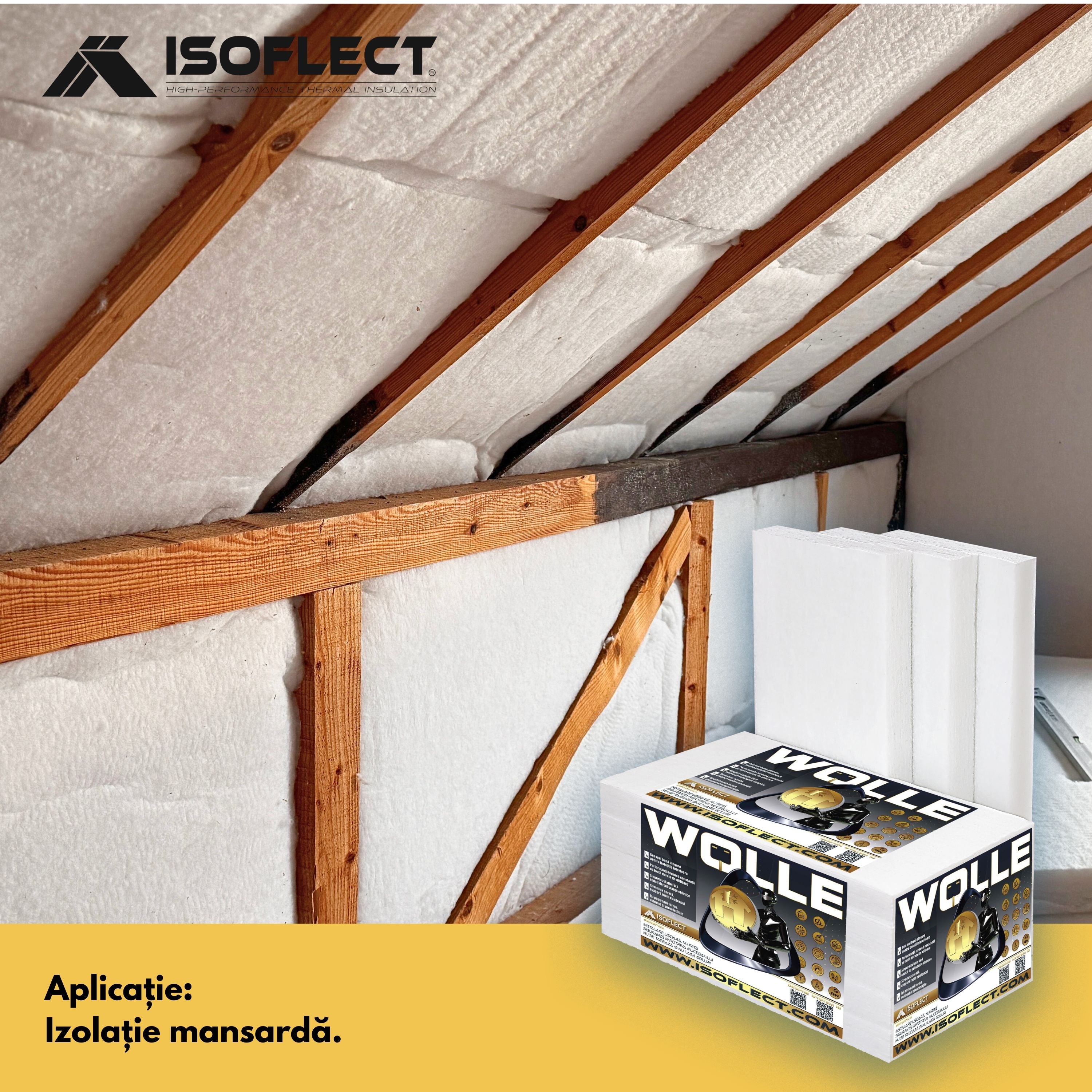 Wolle P800 rolă 12 mp, grosime 5 cm, lățime 1,20 m, conductivitate termică Lambda λ = 0,038 W/M2K - Isoflect Insulation