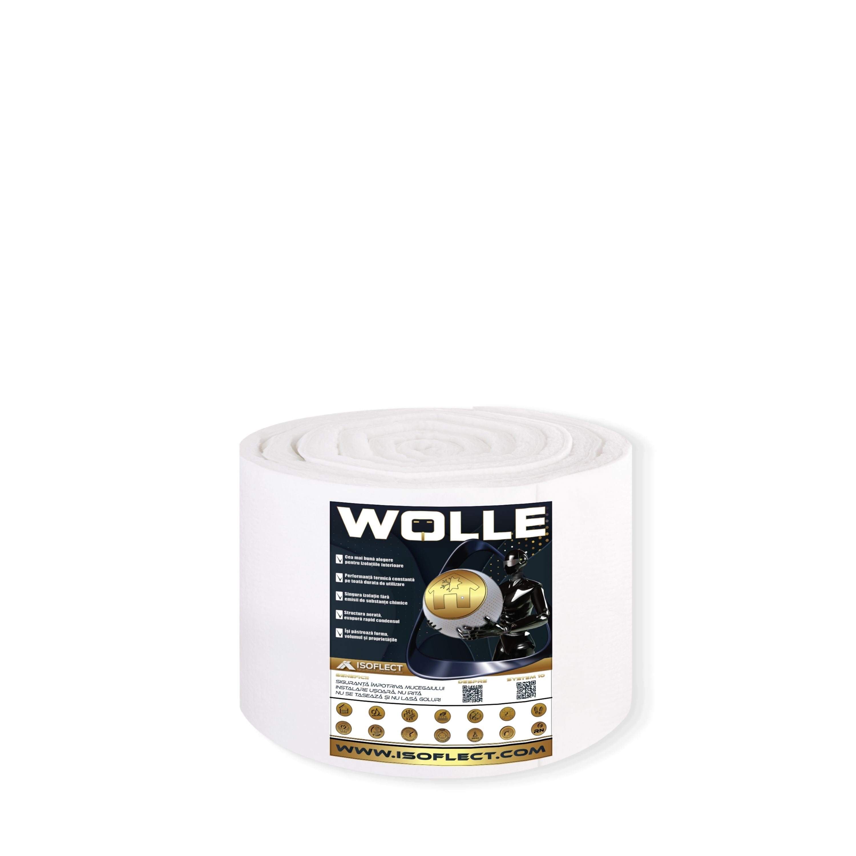 Wolle P800 rolă 6,1 mp, grosime 5 cm, lățime 0,61 m, conductivitate termică Lambda λ = 0,038 W/M2K - Isoflect Insulation