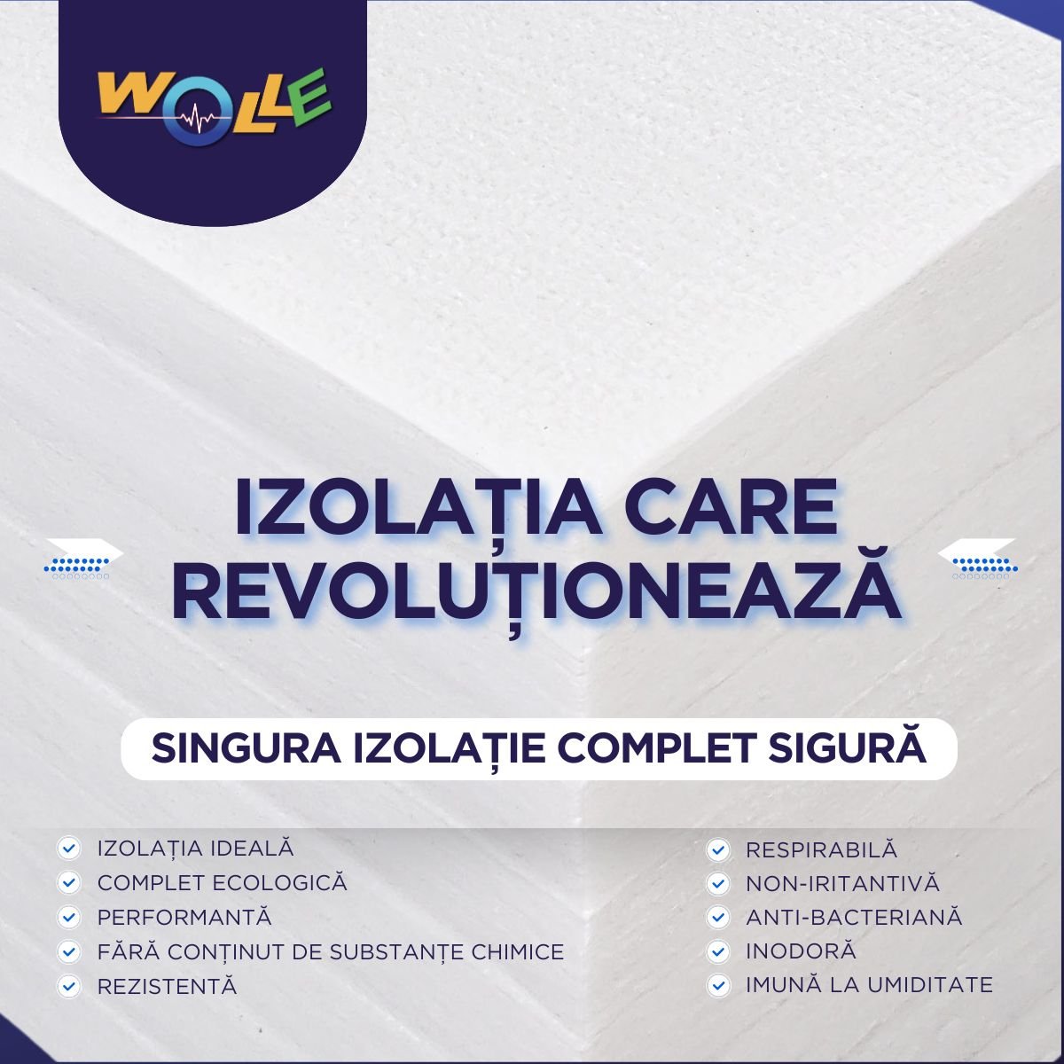Wolle P800 rolă 6,1 mp, grosime 5 cm, lățime 0,61 m, conductivitate termică Lambda λ = 0,038 W/M2K - Isoflect Insulation