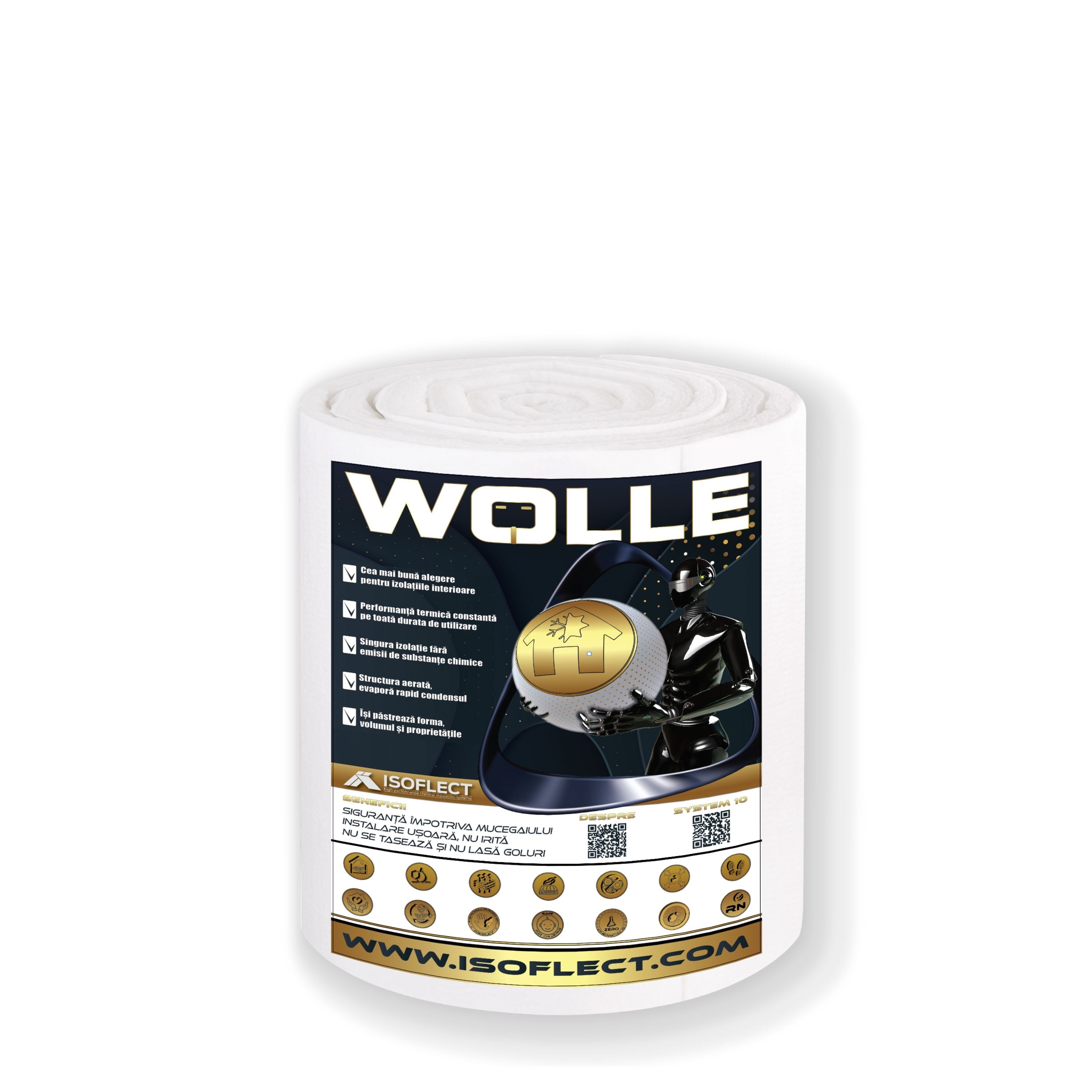Wolle P800 rolă 8.0 mp, grosime 5 cm, lățime 8 m, conductivitate termică Lambda λ = 0,038 W/M2K - Isoflect Insulation