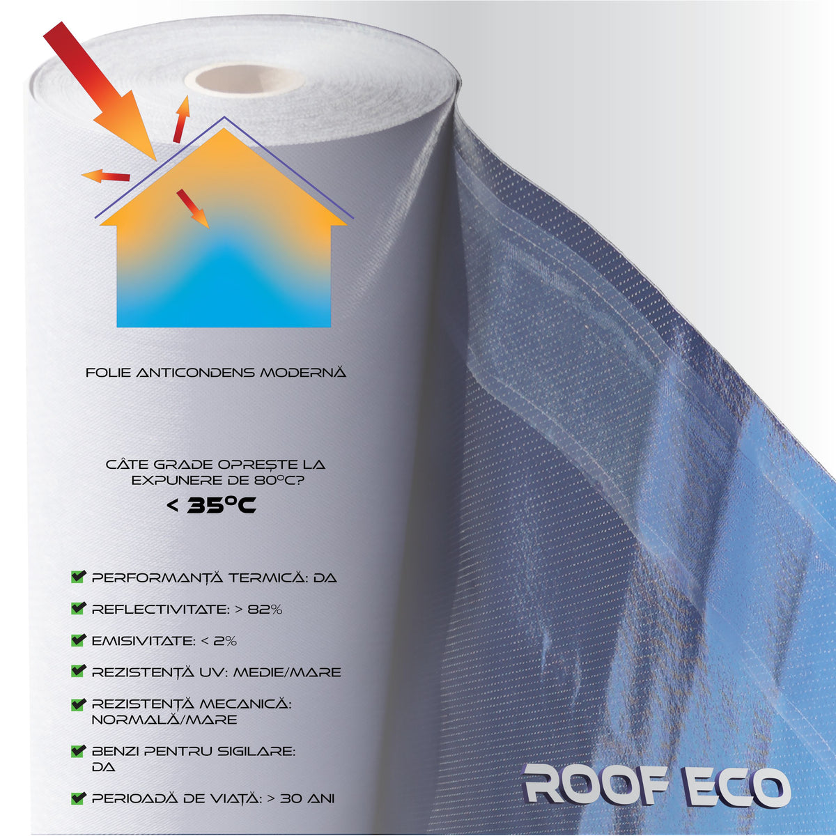 Roof Eco - folie anticondens cu suprafață reflectivă 82%