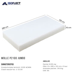 Vată termoizolantă grosime 10 cm, Wolle P2100 Jumbo, pachet 18,95 mp, ZERO VOC, Hidrofobă, Lambda 0,035 W/M2K