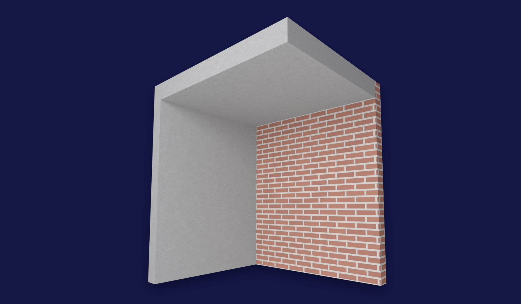 Colț de cameră cu perete de beton, perete de cărămidă și tavan de beton, înainte de izolarea la interior