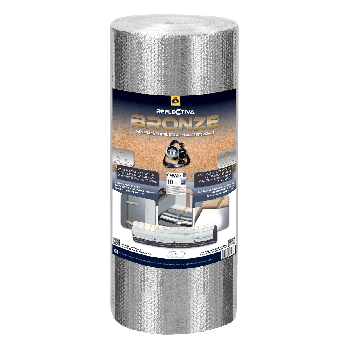 Reflectiva BRONZE — folie și membrană termoizolantă reflectivă, barieră de vapori, izolație pod, 40 m² - Isoflect Insulation