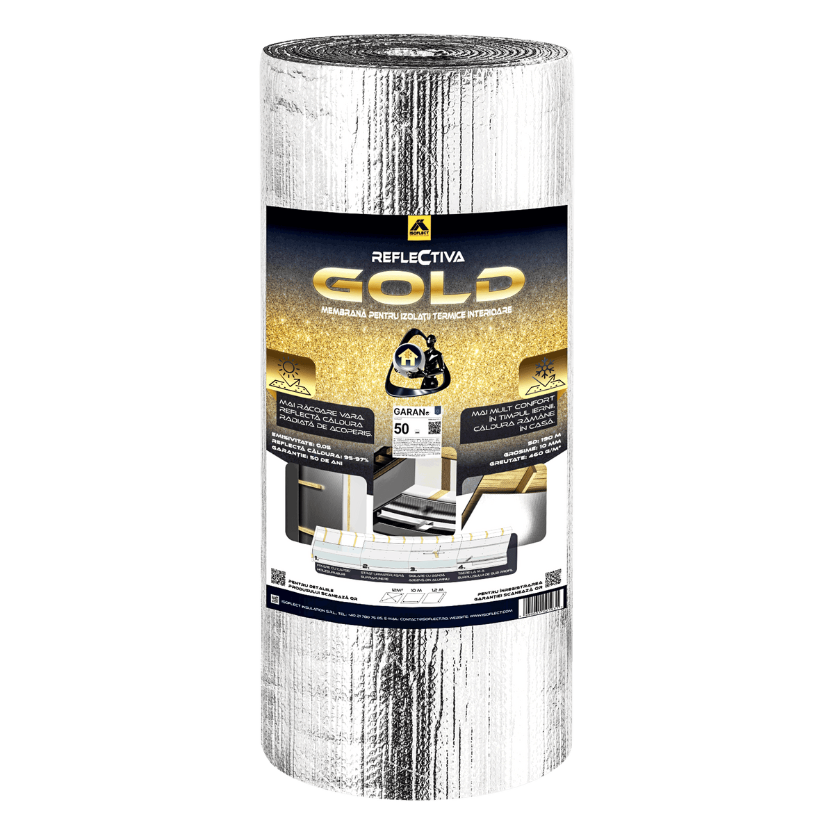 Reflectiva GOLD — folie și membrană termoizolantă reflectivă, barieră de vapori, izolație mansardă, 12 mp - Isoflect Insulation