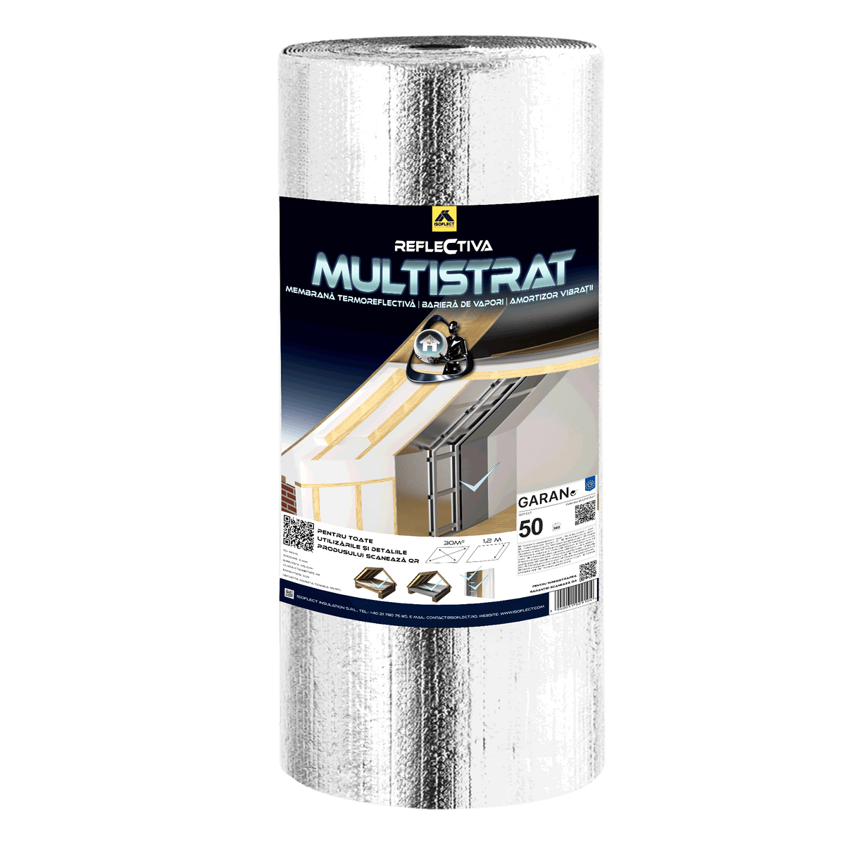 Reflectiva MULTISTRAT — folie și membrană termoizolantă reflectivă, barieră de vapori, izolație interioară, 30 mp - Isoflect Insulation