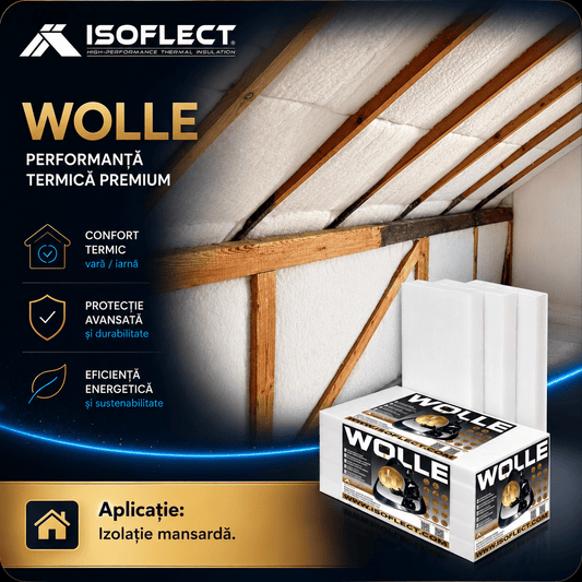 Wolle P2100, grosime 10 cm, pachet 5,856 mp, conductivitate termică Lambda λ = 0,035 W/M2K - Isoflect Insulation