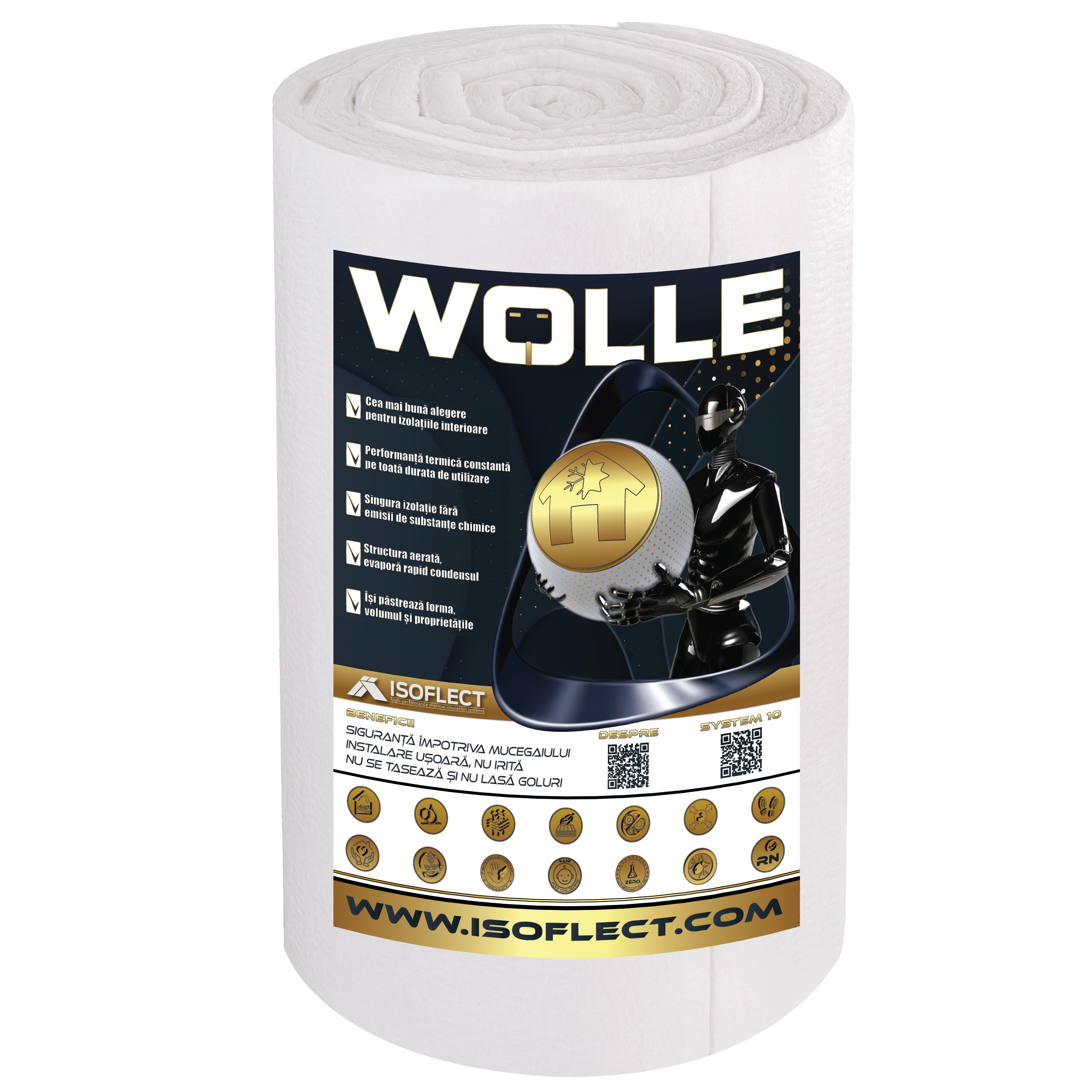 Wolle P800 rolă 12 mp, grosime 5 cm, lățime 1,20 m, conductivitate termică Lambda λ = 0,038 W/M2K - Isoflect Insulation