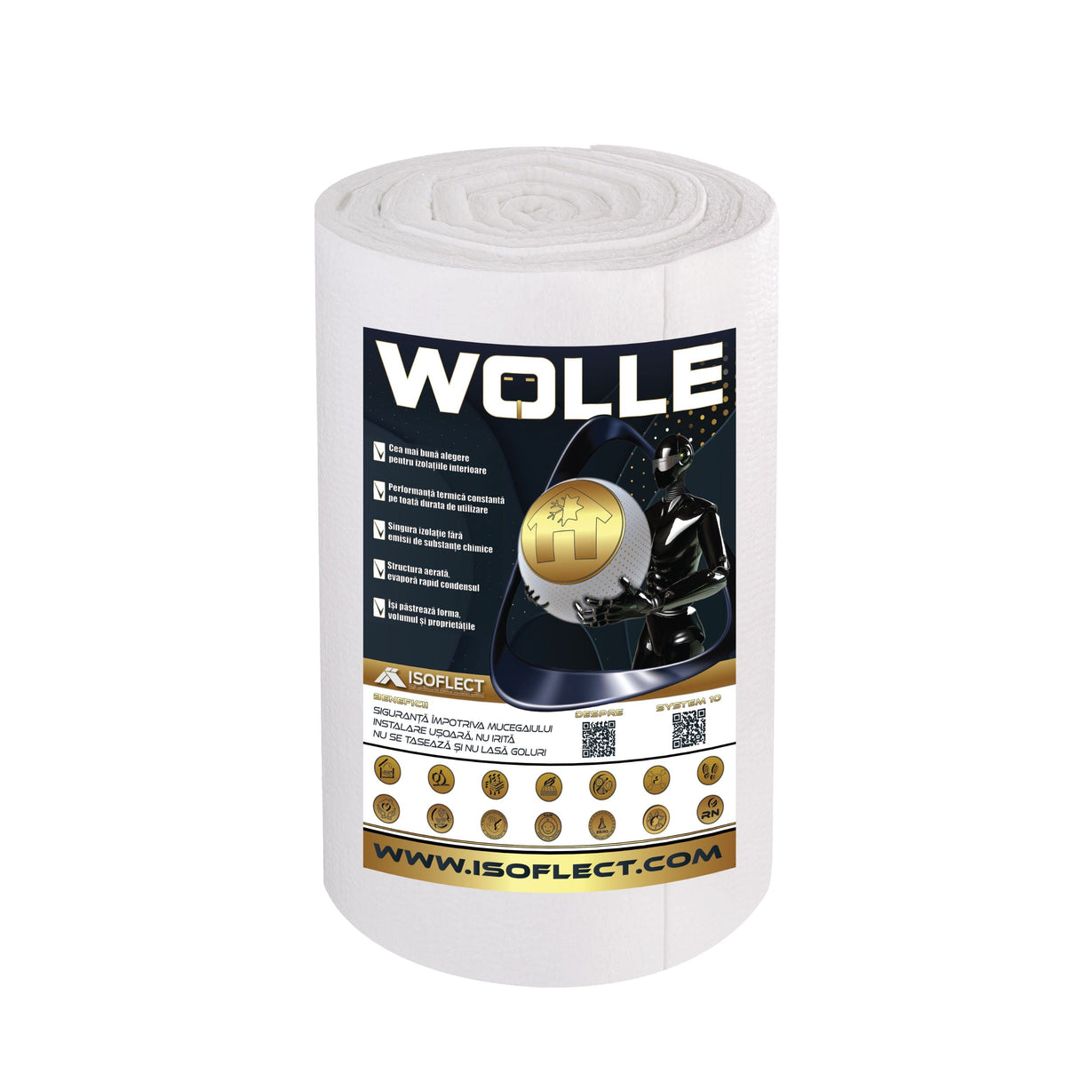 Wolle P800 rolă 15 mp, grosime 5 cm, lățime 1,5 m, conductivitate termică Lambda λ = 0,038 W/M2K - Isoflect Insulation