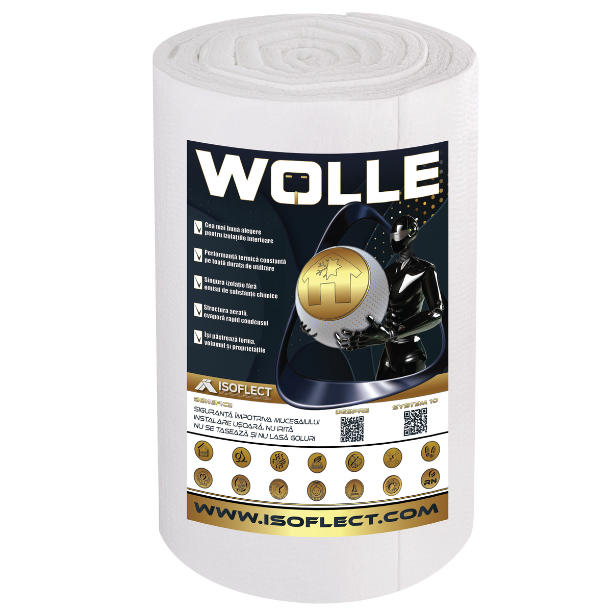 Wolle P800 rolă 12 mp (1.2 x 10 m), ZERO VOC, Hidrofobă, Lambda 0,038 W/M2K